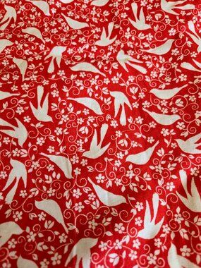 Sewing Fabric Red White Birds Flowers Sewing Craft Project